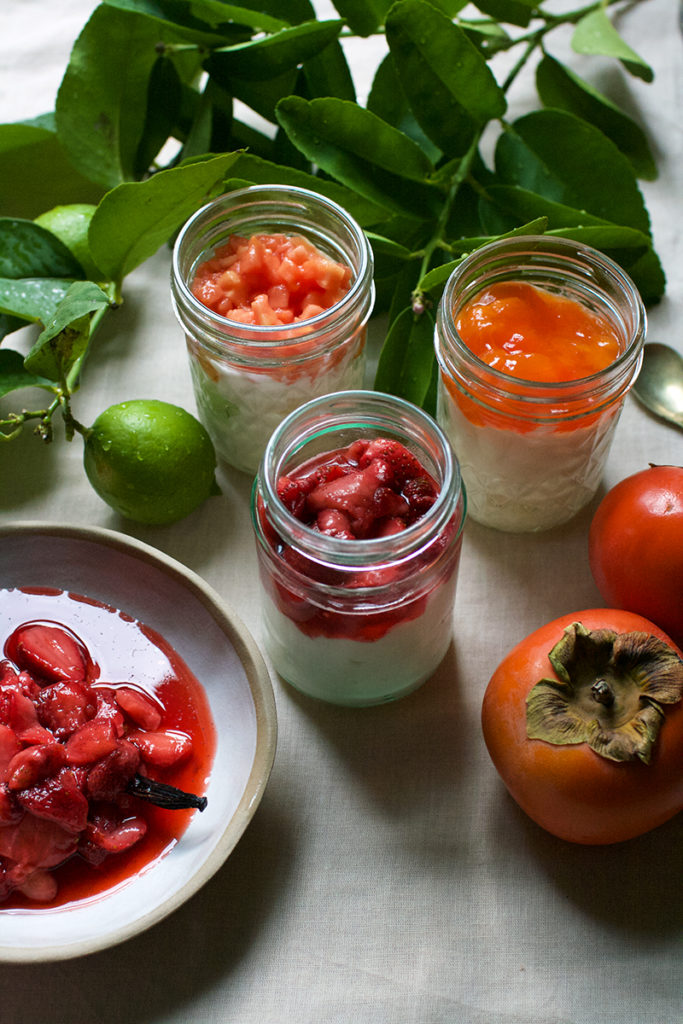 Make your own flavoured yoghurt 3 ways Strawberry, Persimmon + Papaya