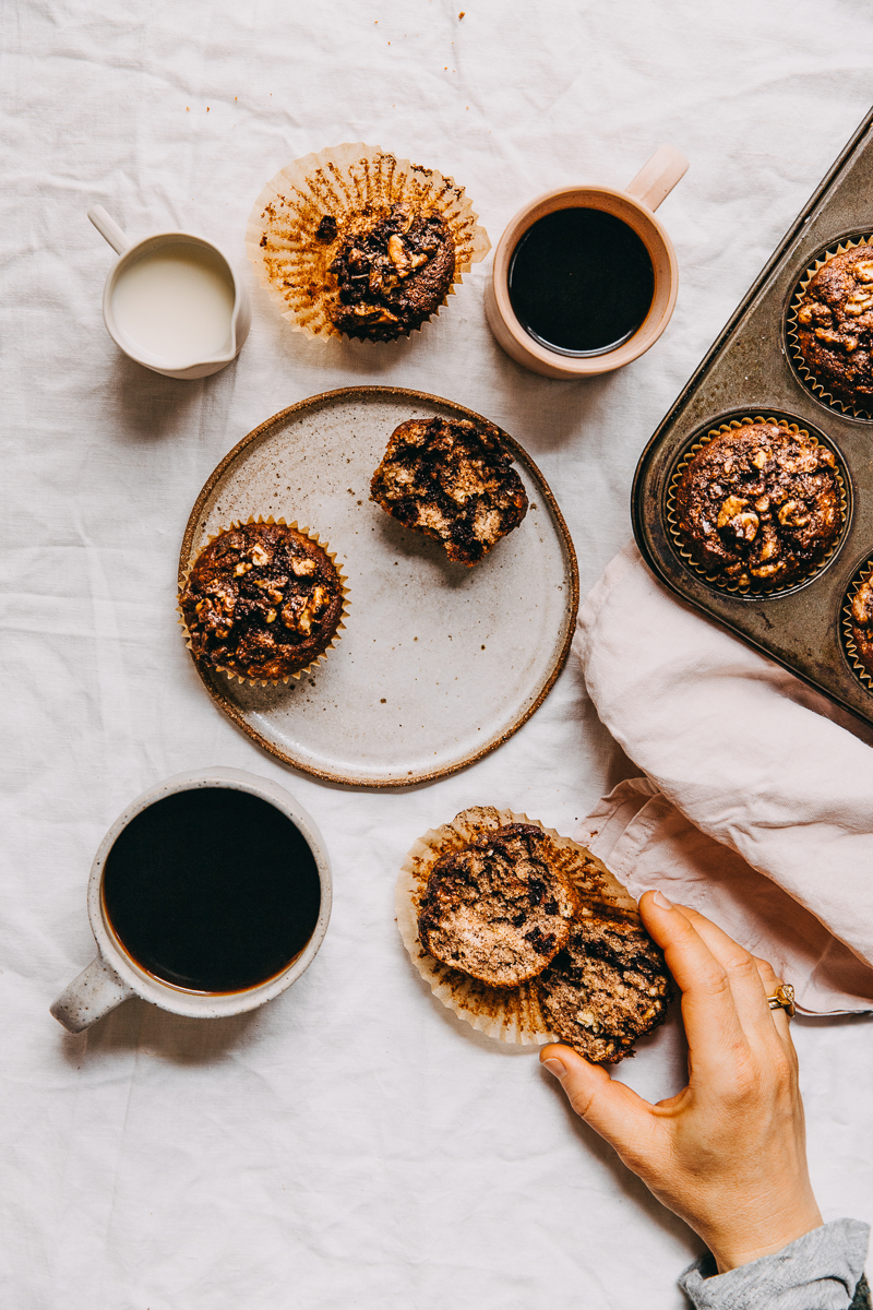 Chunky Monkey Muffins with a morning cup of coffee